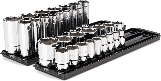 TEKTON 1/2 Inch Drive 6-Point Socket Set, 32-Piece | SHD92205 | (3/8 - 1-5/16 in.), Shallow and Deep, Socket Rail