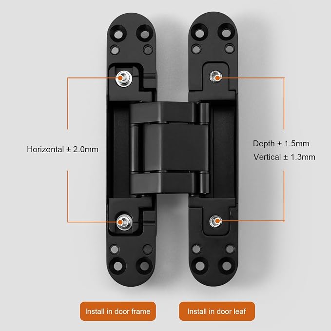 YAGU 6.5 inch Hidden Door Hinge 3 Way Adjustable Invisible Hinges for Doors Zinc Alloy Secret Door Hinges Concealed Door Butt Hinge 180 Degree Swing Black Door Hinge 1PC