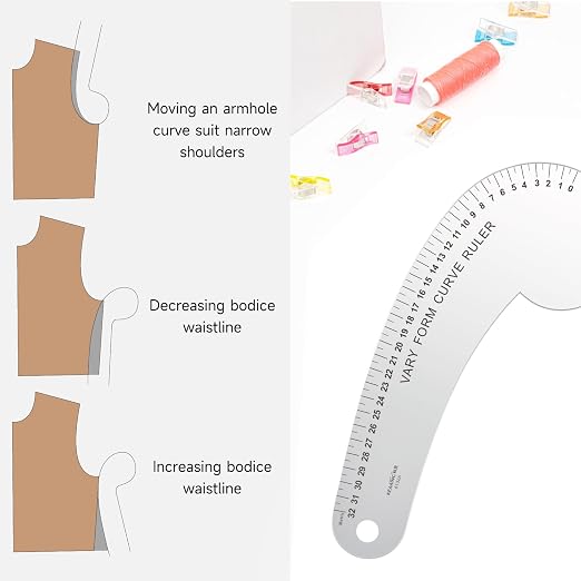 KEARING 32CM French Curve for Pattern Making, Vary Form Curve Ruler for Sewing, Aviation Aluminum Hip Curve Ruler for Measuring Sewing,Fashion Design,Quilting