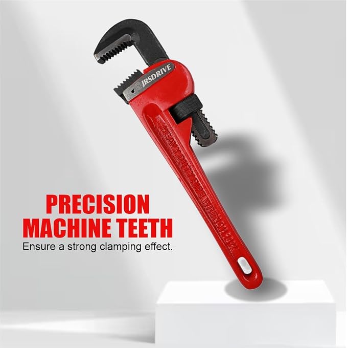 Heavy Duty Pipe Wrench, 18 Inch Adjustable Straight Plumbing Wrench, Hardened Steel Jaws with Professional Cast Iron Handle for Industrial, Construction, and Home Maintenance E-2049