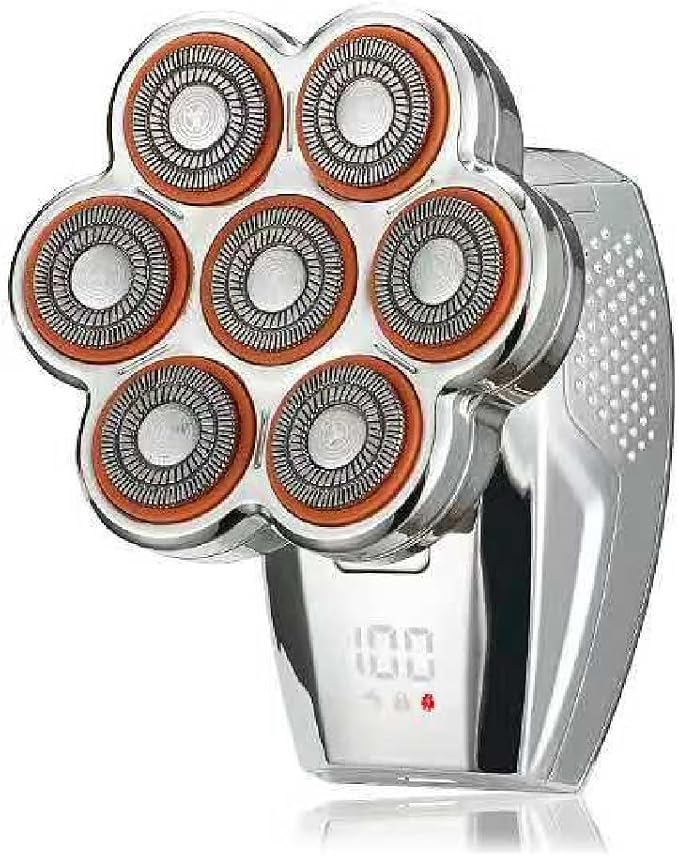 Electric Head & Body Hair Shaver - Mens Cordless Rechargeable Wet/Dry Skull Bald Head Back & Groin Waterproof Razor with Rotary Blades, Clippers, Nose Trimmer, Brush, Massager (Silver) | 𝟕𝐃 𝐅𝐥𝐨𝐚𝐭𝐢𝐧𝐠 Electric Razor with Magnetic Removable Head...
