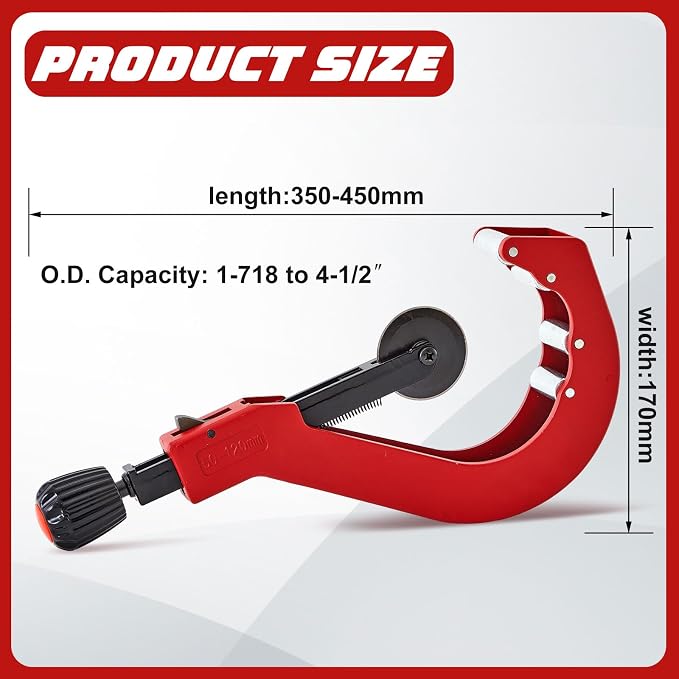 Teenyyou Heavy Duty Tubing Cutter for Plastic Pipe 1-7/8 to 4-1/2" Manual Aluminum Pipe Cutter Tool with Blade for Cutting Plastic PPR PE Tubes