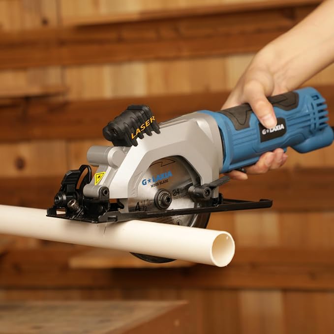 Mini Circular Saw Corded, 4A 3500RPM Compact Saw with Laser Guide, Rip Guide, Vacuum Adapter, Electric Circular Saw with 4-1/2" 24T TCT Blades for Wood, PVC, Plasterboard, Drywall