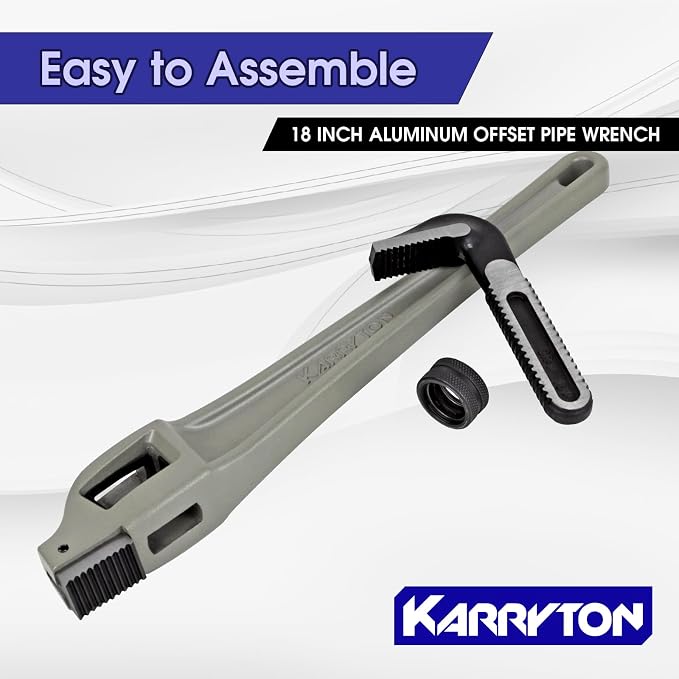 18 Inch Aluminum Offset Pipe Wrench, 3.5"/89mm Adjustable Jaw Capacity, Heavy Duty Plumbers Wrench with Drop Forged Steel Jaw(CR-V), Perfect Plumbing Tool Exceed GGG Standard