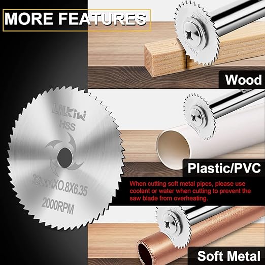 8PCS Rotary Drill Saw Blades(with 1PCS 1/4" Hex Shank,1PCS 1/8" Round Shank,1PCS 1/4" Round Shank),HSS Saw Disc Wheel Cutting Blades for Drills Rotary Tools