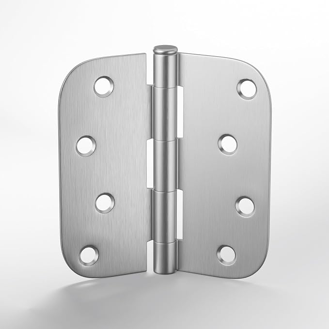 6 Pack goldenwarm 4 inch Brushed Nickel Door Hinges Satin Nickel Exterior Door Hinges - Residential Hinges for Interior and Exterior Doors, 5/8" Radius Corners, Iron