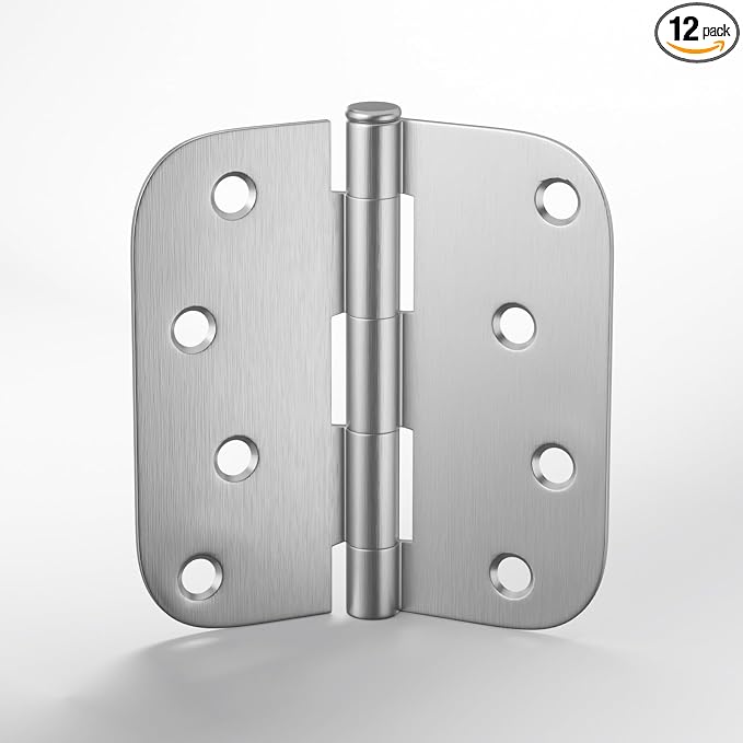 goldenwarm Pack of 12 Satin Nickel Door Hinges,4 x 4inch Interior and Exterior Mortised Door Hinges Hardware, 5/8'' Radius Corners