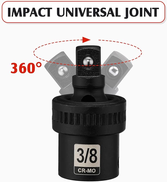 MIXPOWER 3/8" Drive Deep Impact Socket Set, 6 Point, 49 Piece Standard SAE and Metric Sizes-5/16-Inch to 3/4-Inch and 8-22 mm, 3/8'' impact universal joint, Cr-V Steel Mechanic Socket Set