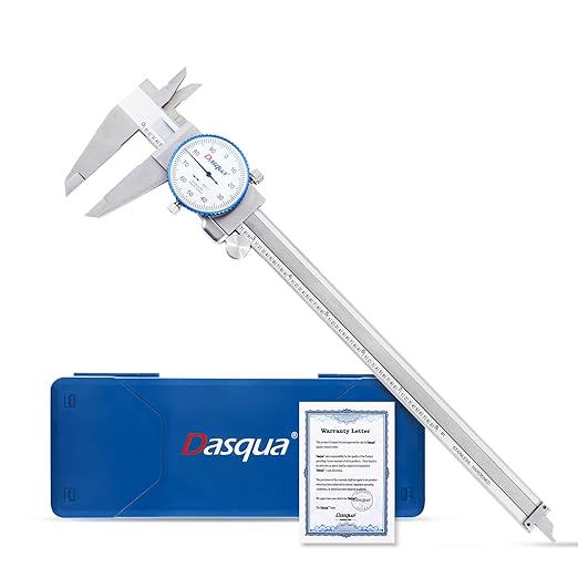 Dasqua 0-8" Dial Caliper Measuring Tool, Double Shock-Proof, Made of Solid Stainless Steel, Accuracy ±0.00085", Graduation 0.001", Professional High Precision Caliper for Machinists & Woodworking