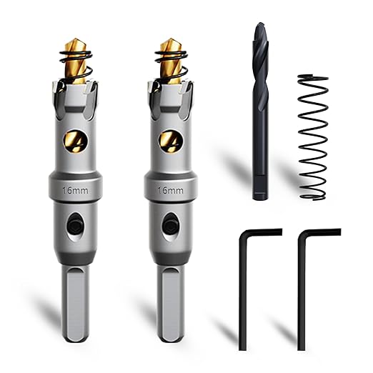 Metal Hole Saw 5/8''(16mm) 2Pcs Set Heavy Duty Tungsten Carbide Tipped Hole Cutters Set with a nitrided Step Drill and L-flench, for Steel Iron,Aluminum,Stainless stell