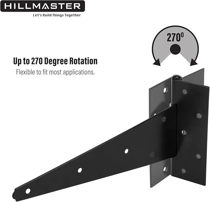 HILLMASTER 12 Inch T-Strap Heavy Duty Shed Door Hinges Gate Strap Hinges Black Tee Hinge Wrought Hardware for Wooden Fences,Yard,Barn Door,Rustproof (6 Pack)