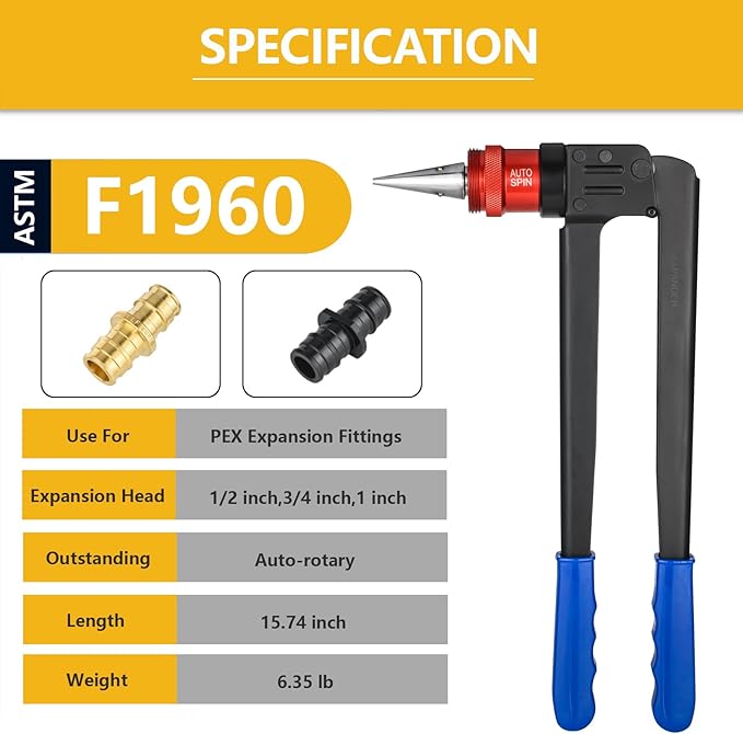 Auto-spin PEX A Expansion Tool, Automatically Rotation Head PEX Expander Kit, with 1/2 Inch 3/4 Inch 1 Inch Expansion Head