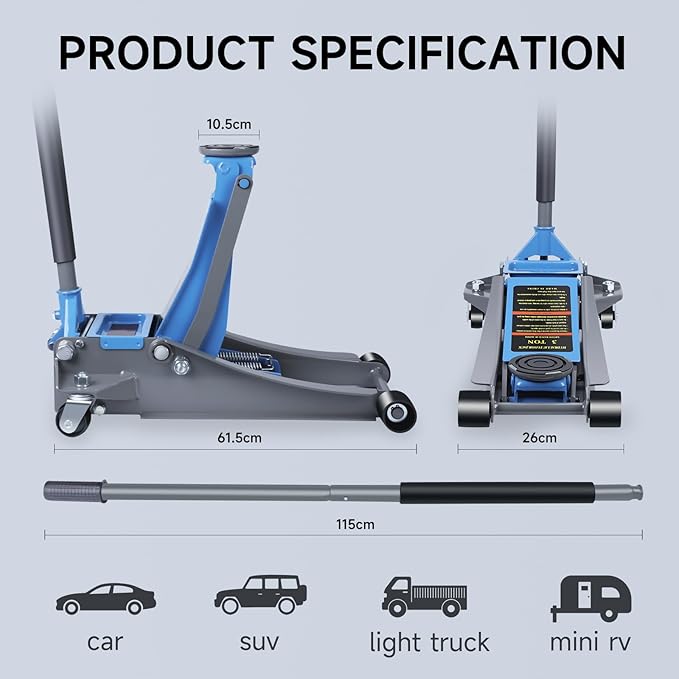 LARBANKE 3 Ton Low-Profile Hydraulic Floor Jack,Built with Durable Carbon and Steel,Floor Jack with Dual Pump System for Fast Lifting,6600Lbs Capacity,Lifting Range:3.15-18.31"