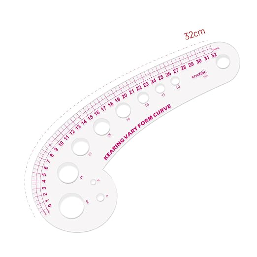 KEARING 32CM Clear Plastic French Curve Ruler for Pattern Making, Sandwich Line Scale, Vary Form Curve Ruler for Sewing, Clear Hip Curve Measuring Ruler for Fashion Design Dressing Making