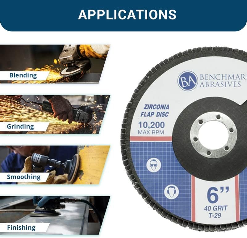 Benchmark Abrasives 6" x 7/8" Zirconia Type 29 Flap Discs, 40 Grit