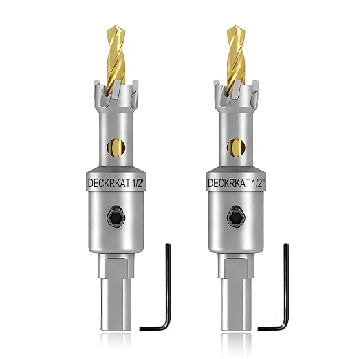 2-Pack 1/2" TCT Hole Saws for Hard Metal, Heavy Duty 13mm Tungsten Carbide Tipped Hole Cutters Set with Spring-Loaded Pilot Drill Bits for Stainless Steel, Metal, Iron, and Plastic.
