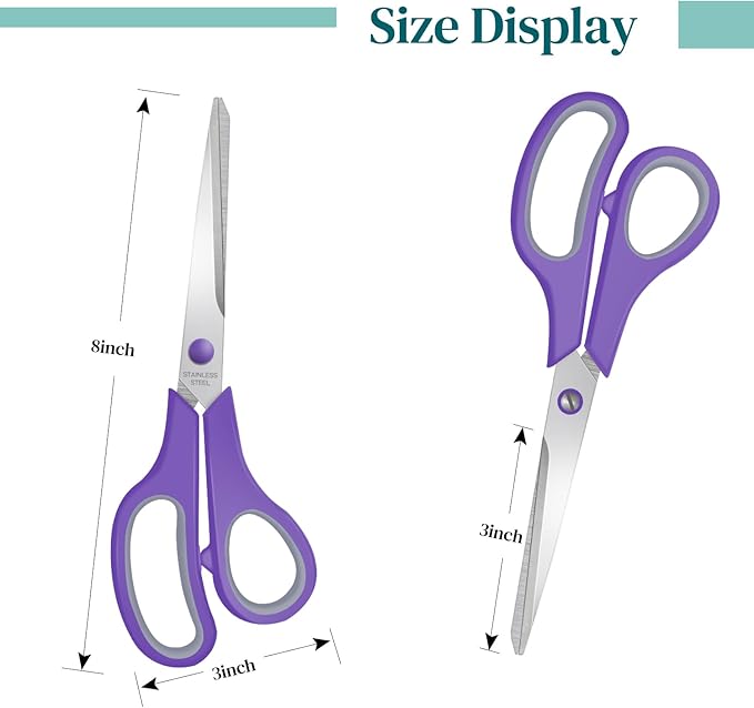6 Packs Sewing Craft Scissors Bulk,8" Multipurpose Heavy Duty Sharp Scissors,Stainless Steel Shears for Home Office Student Supplies,Purple