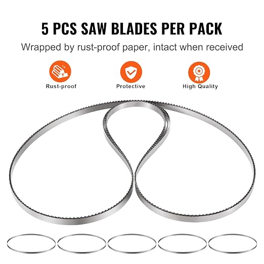 VEVOR Band Saw Blade, 83.5x0.63x0.02 inch, 5 PCS/Pack Meat Bandsaw Blades for Replacement, Carbon Steel Blade, Meat Cutting Blade Wrapped by Rust-Proof Paper, Fit for Commercial Bone Saw Machines