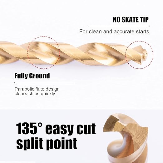 JEFE HEX 6-Piece 3/16" Twist Drill Bits HSS Hex Shank Drill Bit, 135 Degree Easy Cut Split Point for Drilling in Steel, Copper, Aluminum, Zinc Alloy, Wood, Plastic, Quick Change Design.