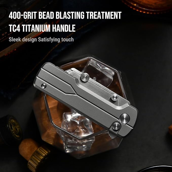OKNIFE U1 Ultra Titanium Pocket Folding Utility Knife with Ceramic Blade, Button Lock EDC Box Cutter with Clip for Men Women