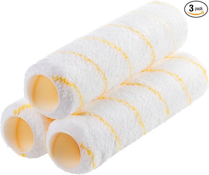 Bates- Paint Roller Covers, 9" x 3/8", 3 Pack, Yellow Stripes, Covers for Paint Rollers 9 Inch, 9 Inch Paint Roller Covers, Paint Roller Cover, Paint Roller Covers 9 Inch, Large Paint Roller Covers