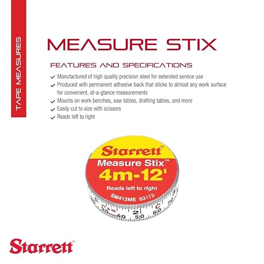 Starrett Tape Measure Stix with Adhesive Backing - Mount to Work Bench, Saw Table, Drafting Table - 1/2" x 12', English Metric, Left-Right Reading - SM412ME