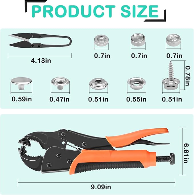 HUGEBO Heavy Duty Snap Fastener Tool Kit,Snap Setter Tool with 50 Sets of Snaps and Fastener Pliers, Perfect for Repairing Boat Covers, Metal Snaps, Canvas, Sewing, and Tarps.