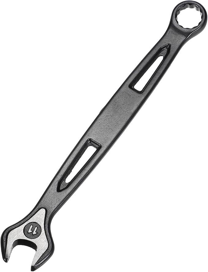 HARFINGTON Combination Wrench 11mm Metric Extra Long 12-Point Box and Open End Carbon Steel Double Ended Industrial Grade Spanner for Automotive Furniture Machinery DIY Repair, Black