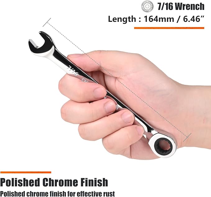 Egofine 9/16 inch Ratcheting Combination Wrench SAE, Industrial Grade Gear Spanner with 12-Point Design, 72-Tooth Ratchet, Chrome Vanadium Steel