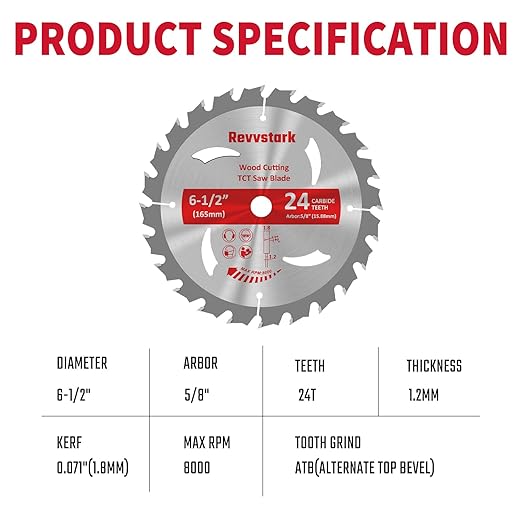 10 Pack Circular Saw Blade 6-1/2" 24T with 5/8" Arbor, Carbide Tipped Teeth, TCT Saw Blades for Cutting Various Wood, Plastic and Composite Materials, Fit Dewalt Craftsman Ryobi Milwaukee