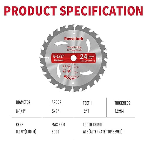 10 Pack Circular Saw Blade 6-1/2" 24T with 5/8" Arbor, Carbide Tipped Teeth, TCT Saw Blades for Cutting Various Wood, Plastic and Composite Materials, Fit Dewalt Craftsman Ryobi Milwaukee