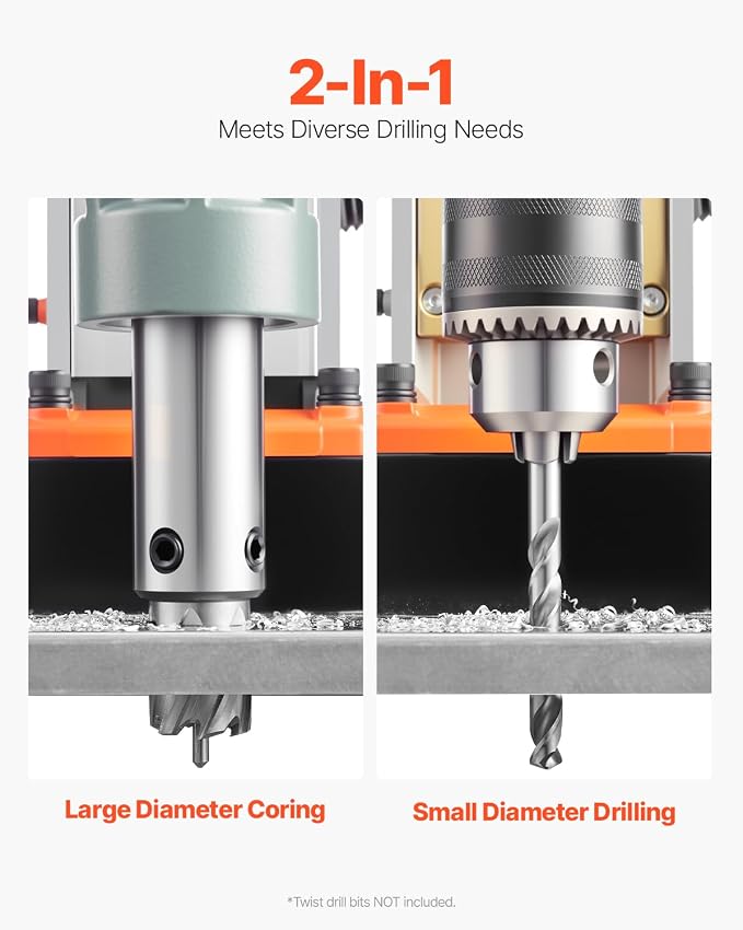 VEVOR Mag Drill Press, 1550W 2" Boring Diameter, 2922lbf Power Magnetic Drill, 500 PRM, 10-Speed, Electric Drilling Machine for Metal Surface, Industrial and Home Improvement