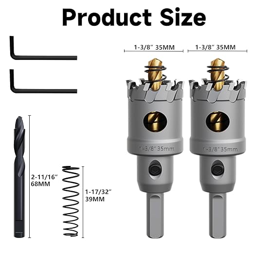 Metal Hole Saw 1-3/8''(35mm) 2Pcs Set Heavy Duty Tungsten Carbide Tipped Hole Cutters Set with a nitrided Step Drill and L-flench, for Steel Iron,Aluminum,Stainless stell