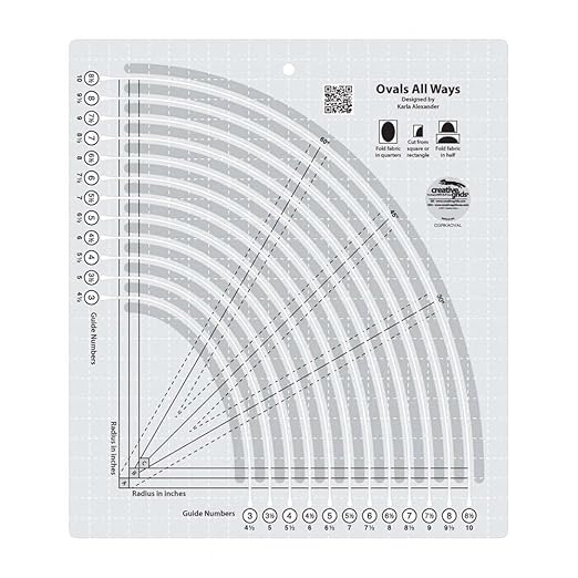 Creative Grids Ovals All Ways Quilting Ruler – CGRKAOVAL – Made in USA, 11in x 12-1/2in, Non-Slip Grip Acrylic Fabric Strip Cutting, Sewing, Crafting, Patchwork Ruler & Template