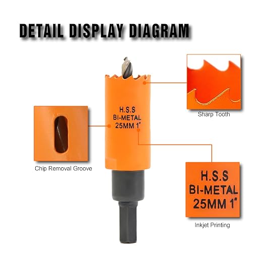 1 inch Hole Saw with Arbor for Cutting Metal Wood and Plastic, 25mm Bi-Metal Hole Cutter for Different Project with Smooth and Flat Drilling Edge, Fast Chip Removal, Handy Hole Saw Kit Set