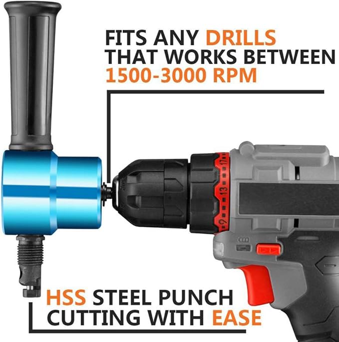 REXBETI Double Head Sheet Nibbler Metal Cutter, Quality Nibbler Drill Attachment for Straight Curve and Circle Cutting, Maximum 14 Gauge Steel