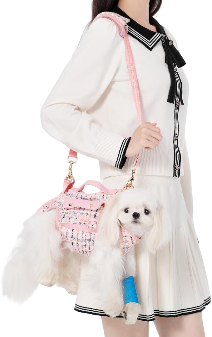 Wakytu Dog Lift Harness Dog Carrier Sling for Small Dogs & Cats,XS | stylish puppy sling carrier with handle & pocket,adjustable leash,walking & travel