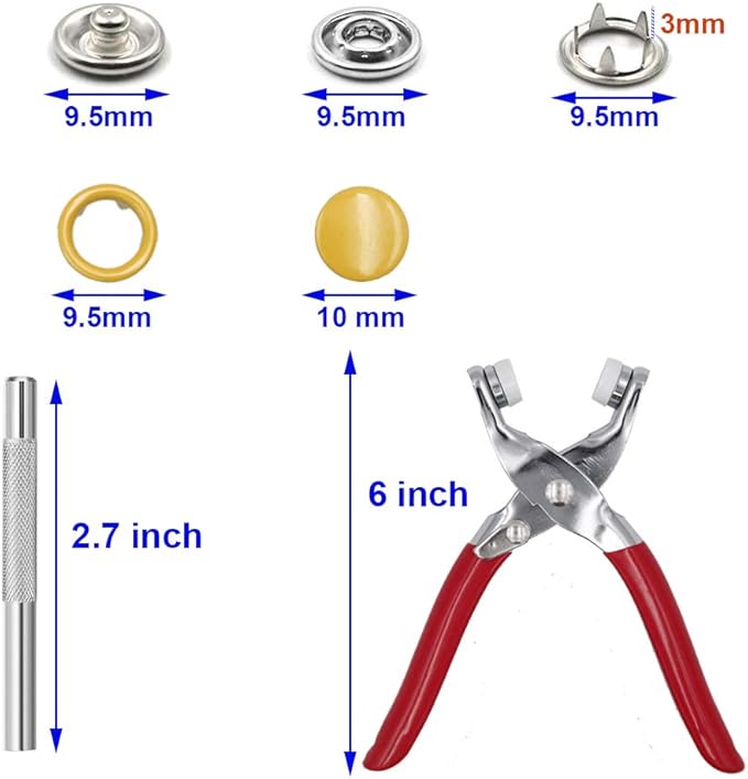 EuTengHao 804Pcs Snap Fasteners Tool Kit Hollow and Solid Metal Prong Snaps Buttons with Setting Tool for Clothing Crafting Sewing,Leather Snaps Buttons for Jeans Wears Bags(200 Sets,10 Colors,9,5mm)