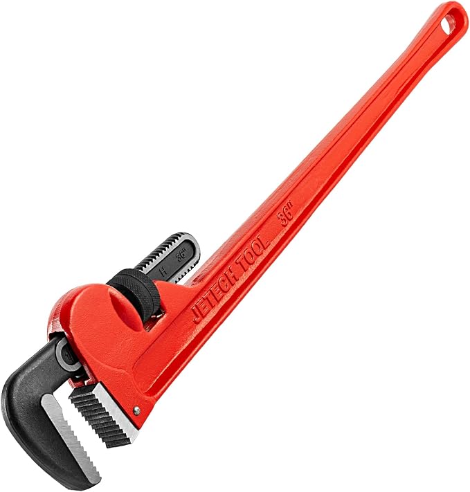 Jetech 36-Inch Heavy Duty Straight Pipe Wrench, Adjustable Aluminum Plumber Wrench with Floating Hook Jaw, Rust Resistant Red I-Beam Handle for Industrial Plumbing