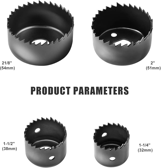 Luckyway 5-Piece Hole Saw Set, 1-1/4" to 2-1/8" Hole Saw with Hole Saw Mandrel for Wood,Plastic,PVC and Drywall