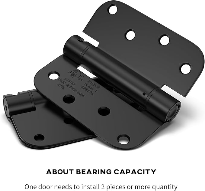 goldenwarm 3 Pack Black Self Closing Door Hinges with 5/8'' Radius Corners - Adjustable Tension Soft Close Hinges for Interior/Exterior Doors, Heavy Duty 4 Inch Hinges with Durable & Quiet Closure