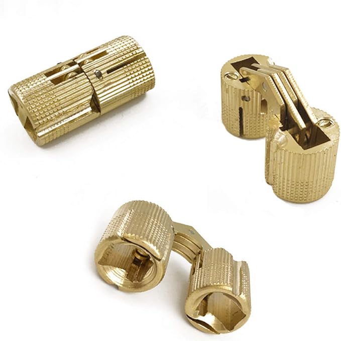 12 Pcs 10mm Brass Barrel Hinges Hidden Invisible Cabinet Furniture Hinges Concealed 180 Degree Opening Angle