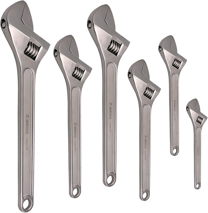 WEDO 6PCS Adjustable Wrench Set 4",6",8",10",12",15",Stainless Steel | Wide Jaw Spanner,Professional Spanner,Precision Jaws,Corrosion Resistant,For Automotive,Home and Plumbing Repairs