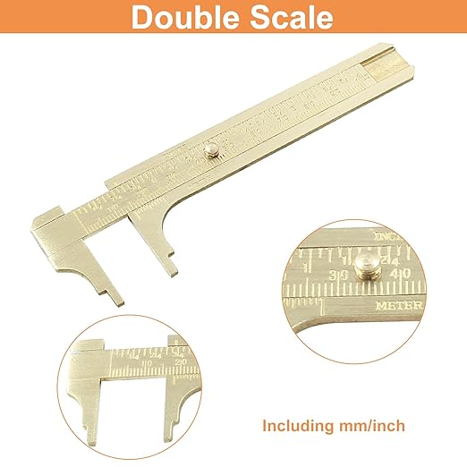 Piutouyar 100mm/4 Pocket Vernier Caliper Ruler, Brass Sliding Gauge Pocket Caliper, Mini Measuring Tool Double Scale mm/inch Metal Handy Caliper