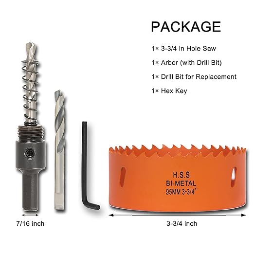 3-3/4 inch Hole Saw with Arbor for Metal Wood Plastic, 3-3/4 in Bimetal Hole Cutter for Different Project with Smooth and Flat Drilling Edge, Fast Chip Removal