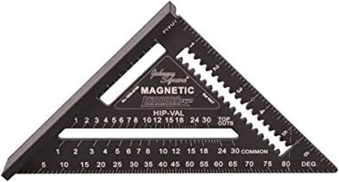 Johnson Level & Tool 1959-0700 Magnetic Johnny Square Professional Easy-Read Aluminum Rafter Square, 7", Black, 1 Square