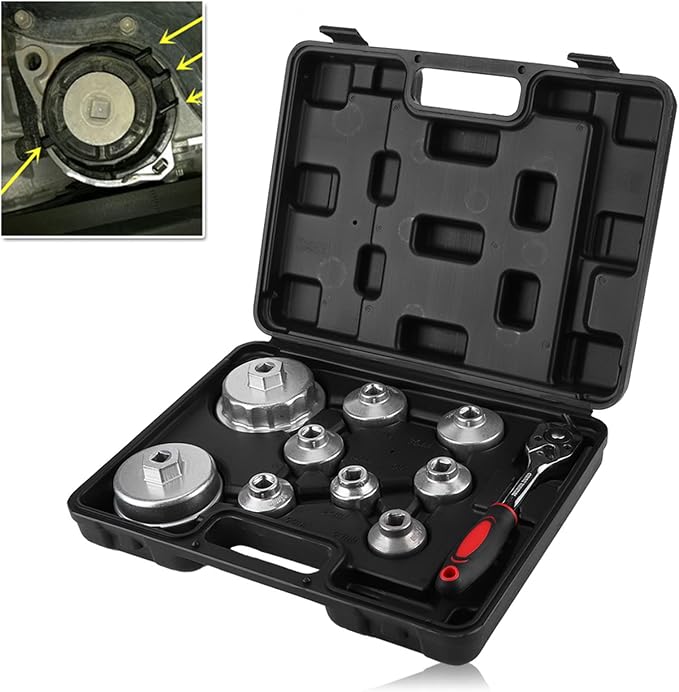 Aramox Oil Filter Wrench Cap Chrome Vanadium Oil Filter Wrench Socket Set 10 Piece 27MM to 38MM Cup Type Removal Tool for Auto Repair and Change