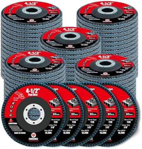 60 Pack Flap Discs 60 Grit, 4 1/2" x 7/8" for Angle Grinder,Type 29 Zirconia Grinding Wheel for Metal,Wood,Stainless Steel, Sheet Metal