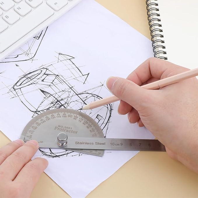 Stainless Steel Angle Protractor Miter Protractor Angle Finder 0-180 Degrees 10 Cm/6 Inch Woodworking Ruler Angle Ruler Angle Measurement Tool Metal Protractor Machinist Ruler for Measuring Map