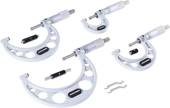 Accusize Industrial Tools 0-4 inch x .0001'' Ultra-Precision M-Type Outside Micrometers Carbide Tipped 4 Pc Set, EG00-0904